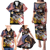 United States and American Samoa Together Family Matching Puletasi and Hawaiian Shirt Bald Eagle and Polynesian Traditional Culture with Plumeria LT03 - Polynesian Pride