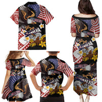 United States and American Samoa Together Family Matching Puletasi and Hawaiian Shirt Bald Eagle and Polynesian Traditional Culture with Plumeria LT03 - Polynesian Pride