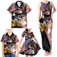 United States and American Samoa Together Family Matching Tank Maxi Dress and Hawaiian Shirt Bald Eagle and Polynesian Traditional Culture with Plumeria LT03 - Polynesian Pride