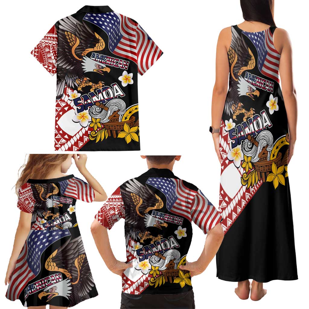 United States and American Samoa Together Family Matching Tank Maxi Dress and Hawaiian Shirt Bald Eagle and Polynesian Traditional Culture with Plumeria LT03 - Polynesian Pride