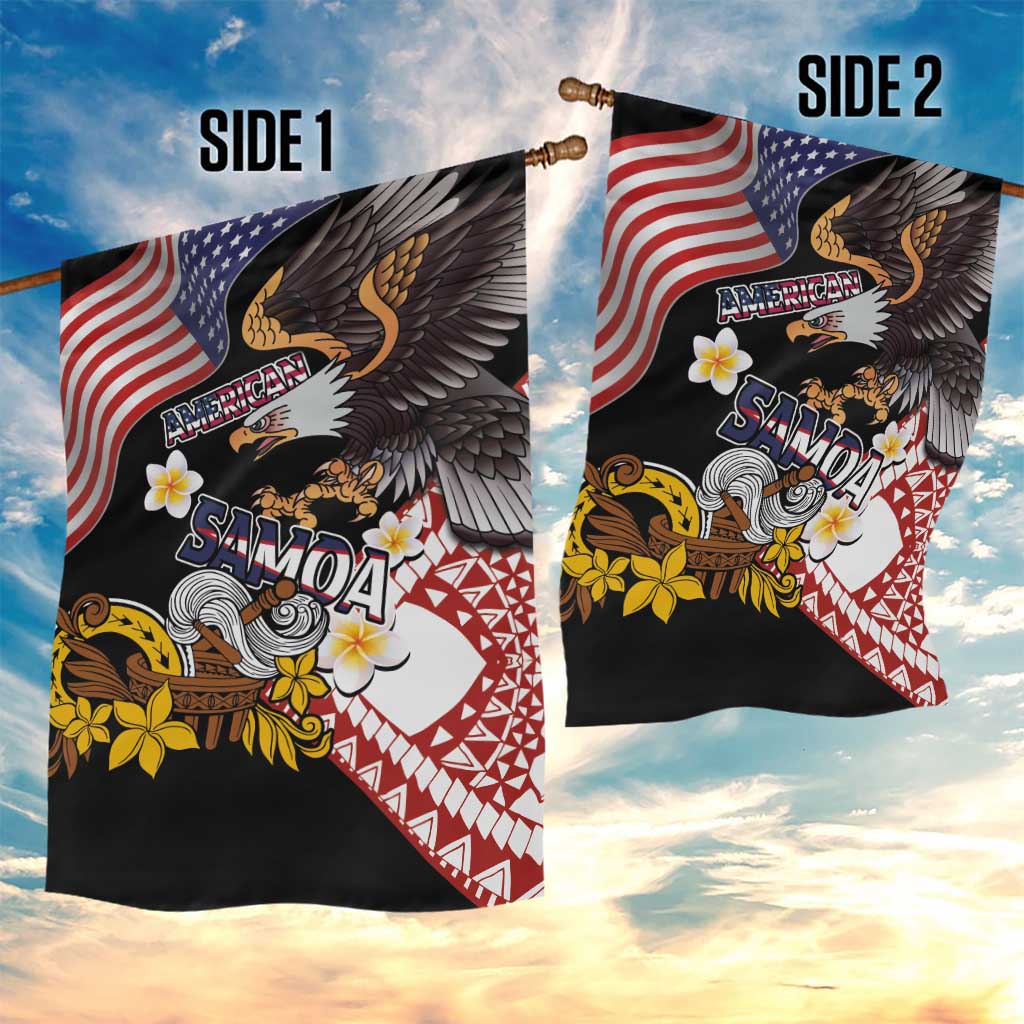 United States and American Samoa Together Garden Flag Bald Eagle and Polynesian Traditional Culture with Plumeria LT03 - Polynesian Pride