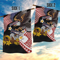 United States and American Samoa Together Garden Flag Bald Eagle and Polynesian Traditional Culture with Plumeria LT03 - Polynesian Pride