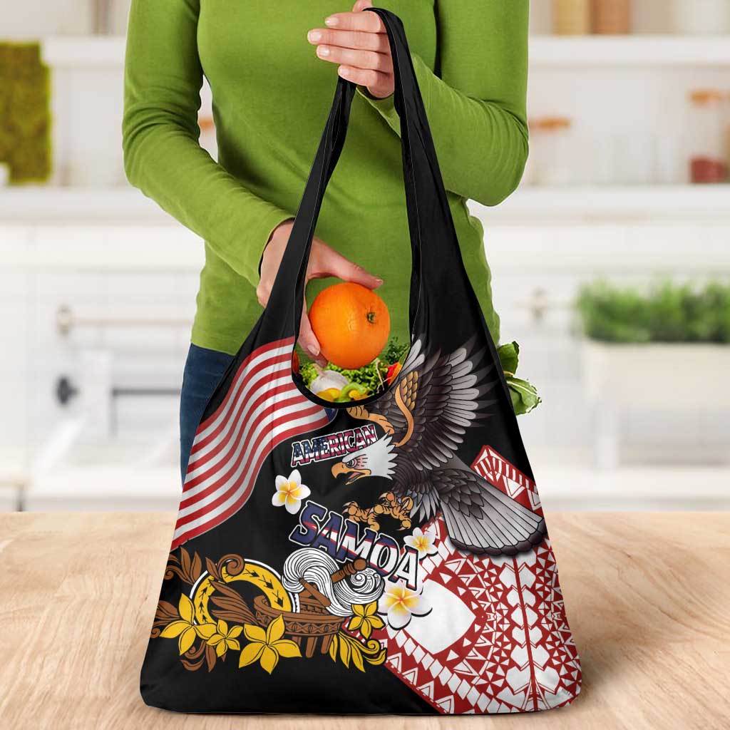 United States and American Samoa Together Grocery Bag Bald Eagle and Polynesian Traditional Culture with Plumeria LT03 - Polynesian Pride