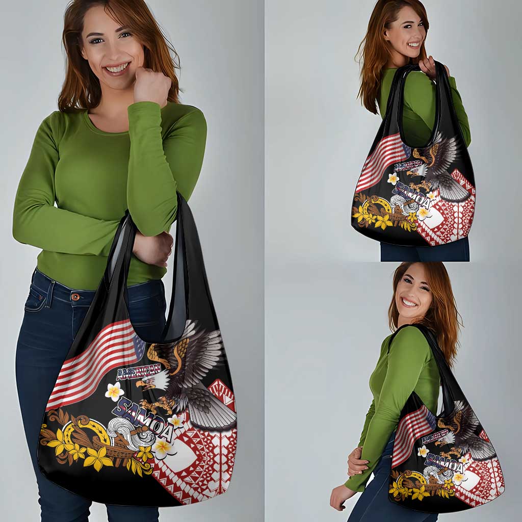 United States and American Samoa Together Grocery Bag Bald Eagle and Polynesian Traditional Culture with Plumeria LT03 - Polynesian Pride