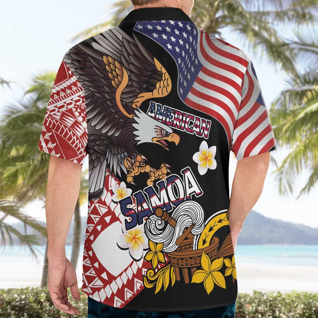 United States and American Samoa Together Hawaiian Shirt Bald Eagle and Polynesian Traditional Culture with Plumeria LT03 - Polynesian Pride