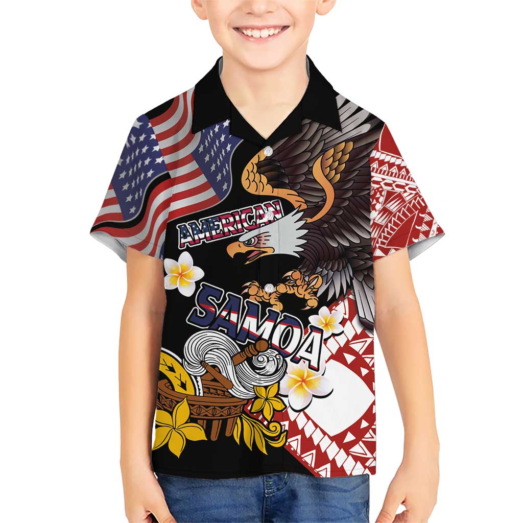 United States and American Samoa Together Hawaiian Shirt Bald Eagle and Polynesian Traditional Culture with Plumeria LT03 - Polynesian Pride