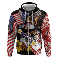United States and American Samoa Together Hoodie Bald Eagle and Polynesian Traditional Culture with Plumeria LT03 Zip Hoodie Black - Polynesian Pride