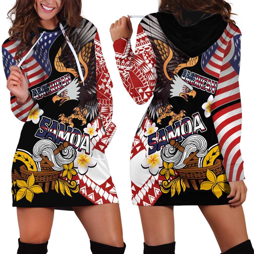United States and American Samoa Together Hoodie Dress Bald Eagle and Polynesian Traditional Culture with Plumeria LT03 - Polynesian Pride