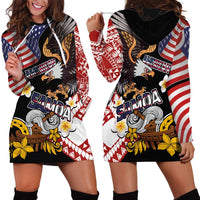 United States and American Samoa Together Hoodie Dress Bald Eagle and Polynesian Traditional Culture with Plumeria LT03 - Polynesian Pride