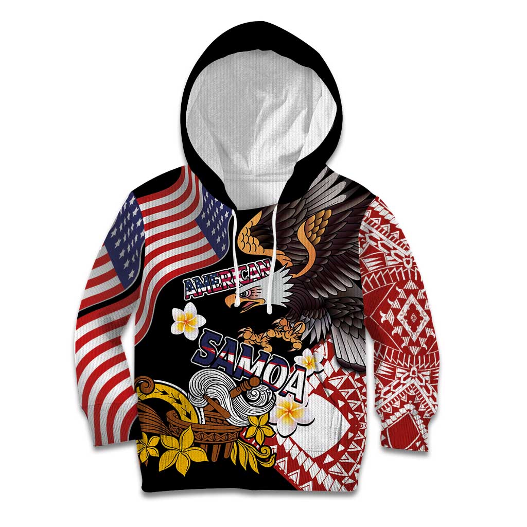 United States and American Samoa Together Kid Hoodie Bald Eagle and Polynesian Traditional Culture with Plumeria LT03 Hoodie Black - Polynesian Pride