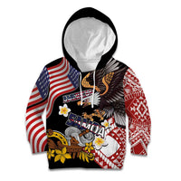 United States and American Samoa Together Kid Hoodie Bald Eagle and Polynesian Traditional Culture with Plumeria LT03 Hoodie Black - Polynesian Pride