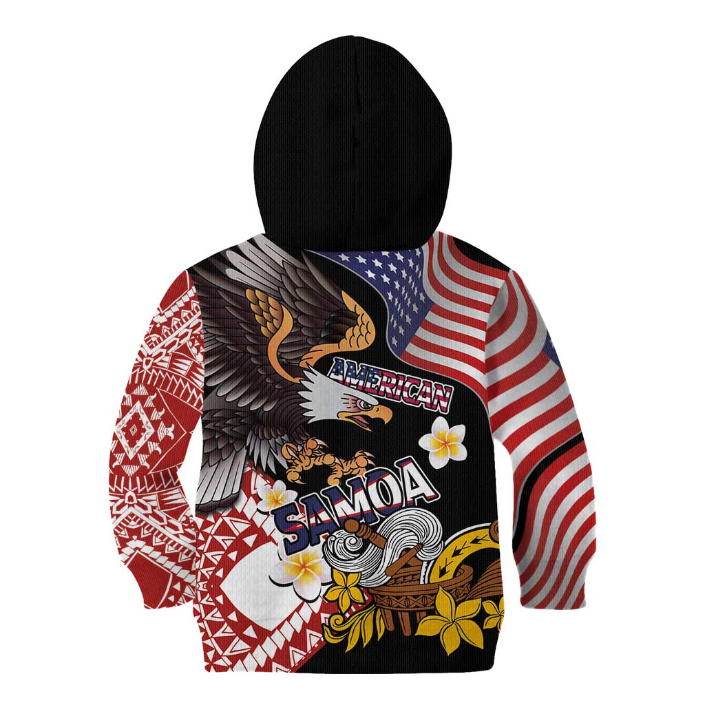 United States and American Samoa Together Kid Hoodie Bald Eagle and Polynesian Traditional Culture with Plumeria LT03 - Polynesian Pride