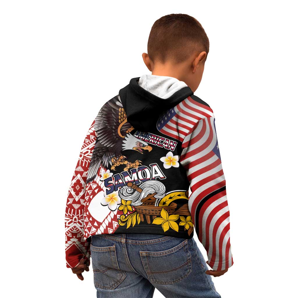 United States and American Samoa Together Kid Hoodie Bald Eagle and Polynesian Traditional Culture with Plumeria LT03 - Polynesian Pride