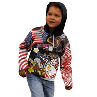 United States and American Samoa Together Kid Hoodie Bald Eagle and Polynesian Traditional Culture with Plumeria LT03 - Polynesian Pride