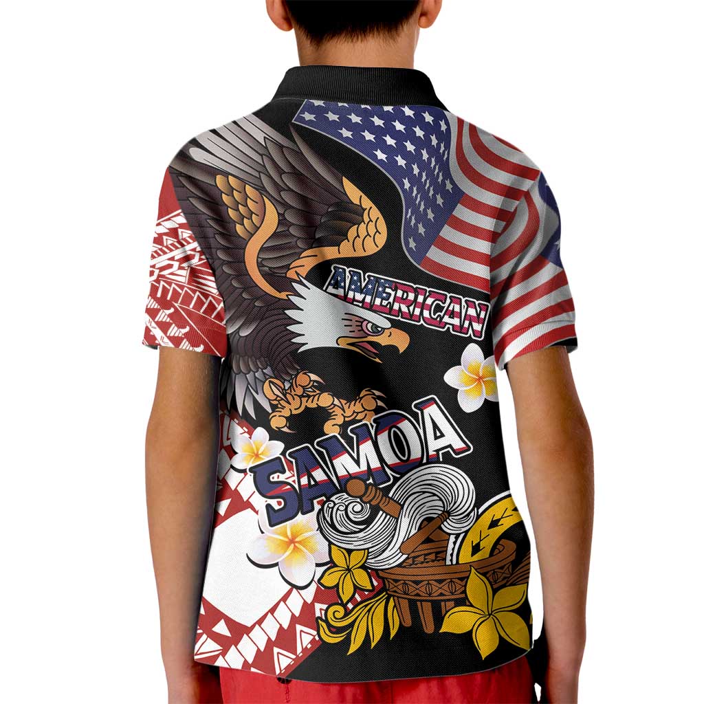 United States and American Samoa Together Kid Polo Shirt Bald Eagle and Polynesian Traditional Culture with Plumeria LT03 - Polynesian Pride
