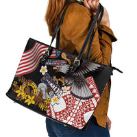 United States and American Samoa Together Leather Tote Bag Bald Eagle and Polynesian Traditional Culture with Plumeria LT03 - Polynesian Pride