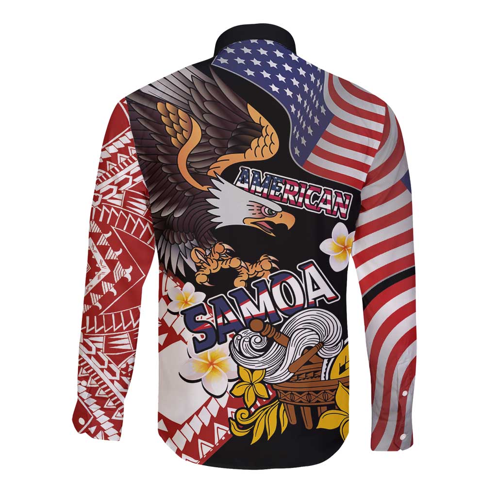United States and American Samoa Together Long Sleeve Button Shirt Bald Eagle and Polynesian Traditional Culture with Plumeria LT03 - Polynesian Pride
