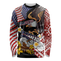 United States and American Samoa Together Long Sleeve Shirt Bald Eagle and Polynesian Traditional Culture with Plumeria LT03 Unisex Black - Polynesian Pride
