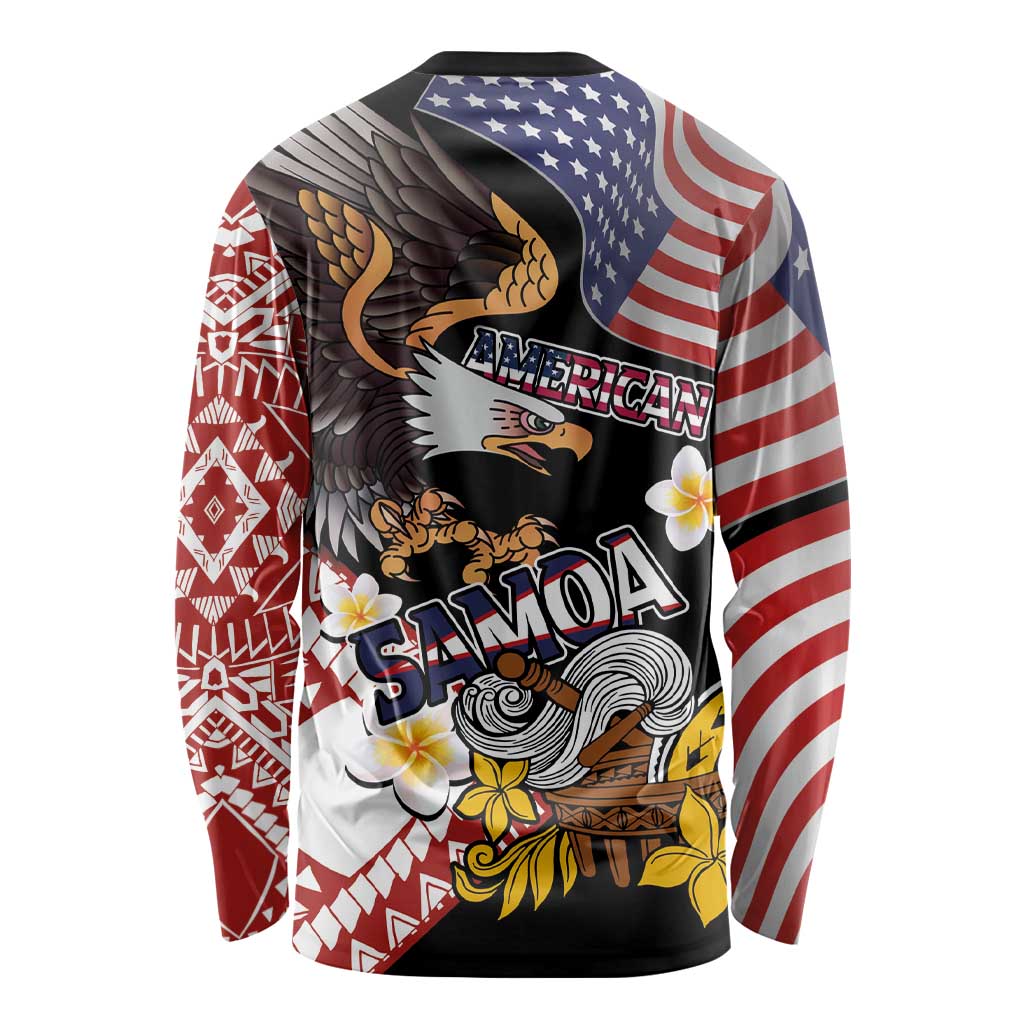 United States and American Samoa Together Long Sleeve Shirt Bald Eagle and Polynesian Traditional Culture with Plumeria LT03 - Polynesian Pride