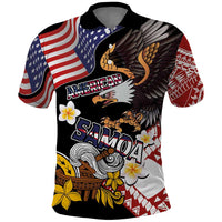United States and American Samoa Together Polo Shirt Bald Eagle and Polynesian Traditional Culture with Plumeria LT03 Black - Polynesian Pride