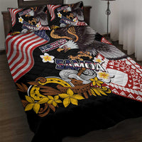 United States and American Samoa Together Quilt Bed Set Bald Eagle and Polynesian Traditional Culture with Plumeria LT03 Black - Polynesian Pride