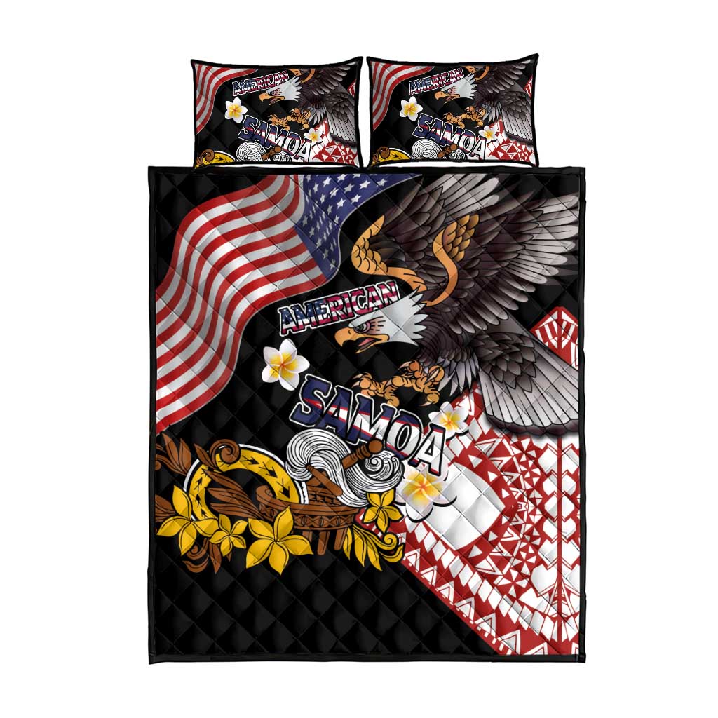 United States and American Samoa Together Quilt Bed Set Bald Eagle and Polynesian Traditional Culture with Plumeria LT03 - Polynesian Pride