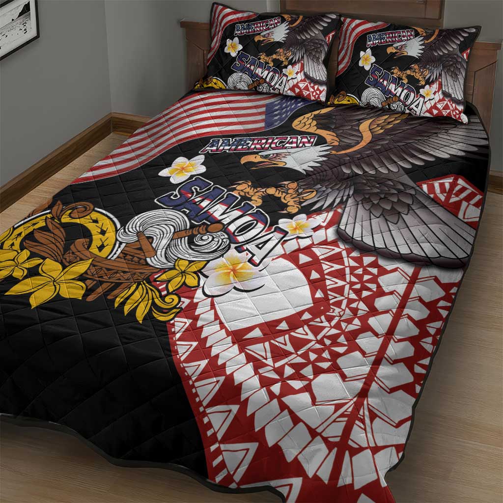United States and American Samoa Together Quilt Bed Set Bald Eagle and Polynesian Traditional Culture with Plumeria LT03 - Polynesian Pride