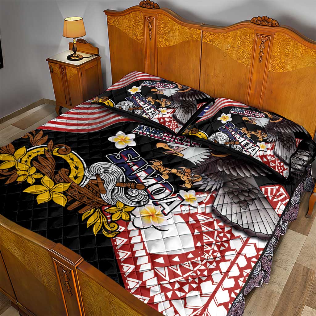 United States and American Samoa Together Quilt Bed Set Bald Eagle and Polynesian Traditional Culture with Plumeria LT03 - Polynesian Pride