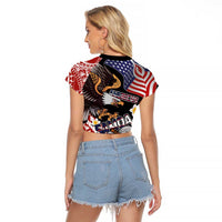 United States and American Samoa Together Raglan Cropped T Shirt Bald Eagle and Polynesian Traditional Culture with Plumeria LT03 - Polynesian Pride