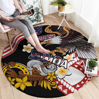 United States and American Samoa Together Round Carpet Bald Eagle and Polynesian Traditional Culture with Plumeria LT03 - Polynesian Pride