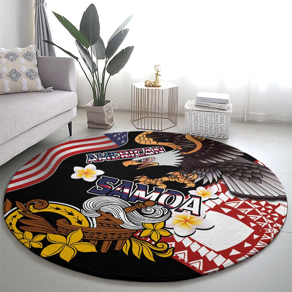 United States and American Samoa Together Round Carpet Bald Eagle and Polynesian Traditional Culture with Plumeria LT03 - Polynesian Pride