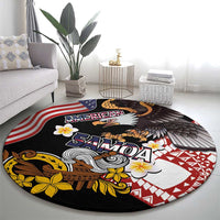 United States and American Samoa Together Round Carpet Bald Eagle and Polynesian Traditional Culture with Plumeria LT03 - Polynesian Pride