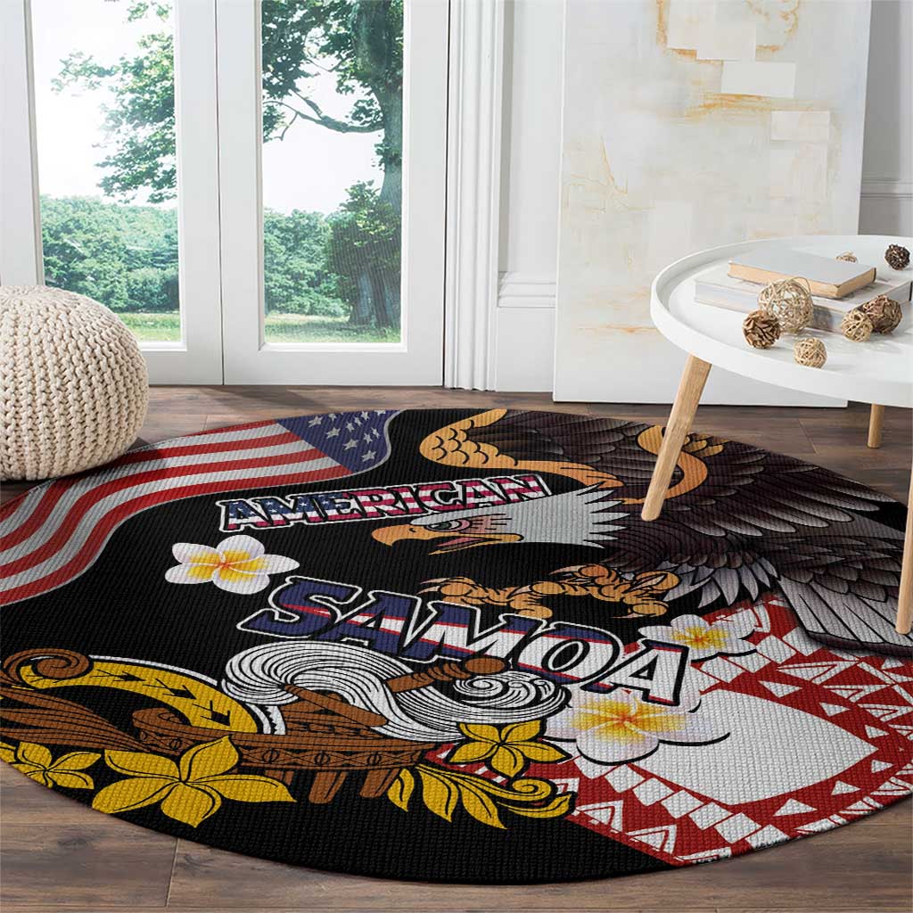 United States and American Samoa Together Round Carpet Bald Eagle and Polynesian Traditional Culture with Plumeria LT03 - Polynesian Pride
