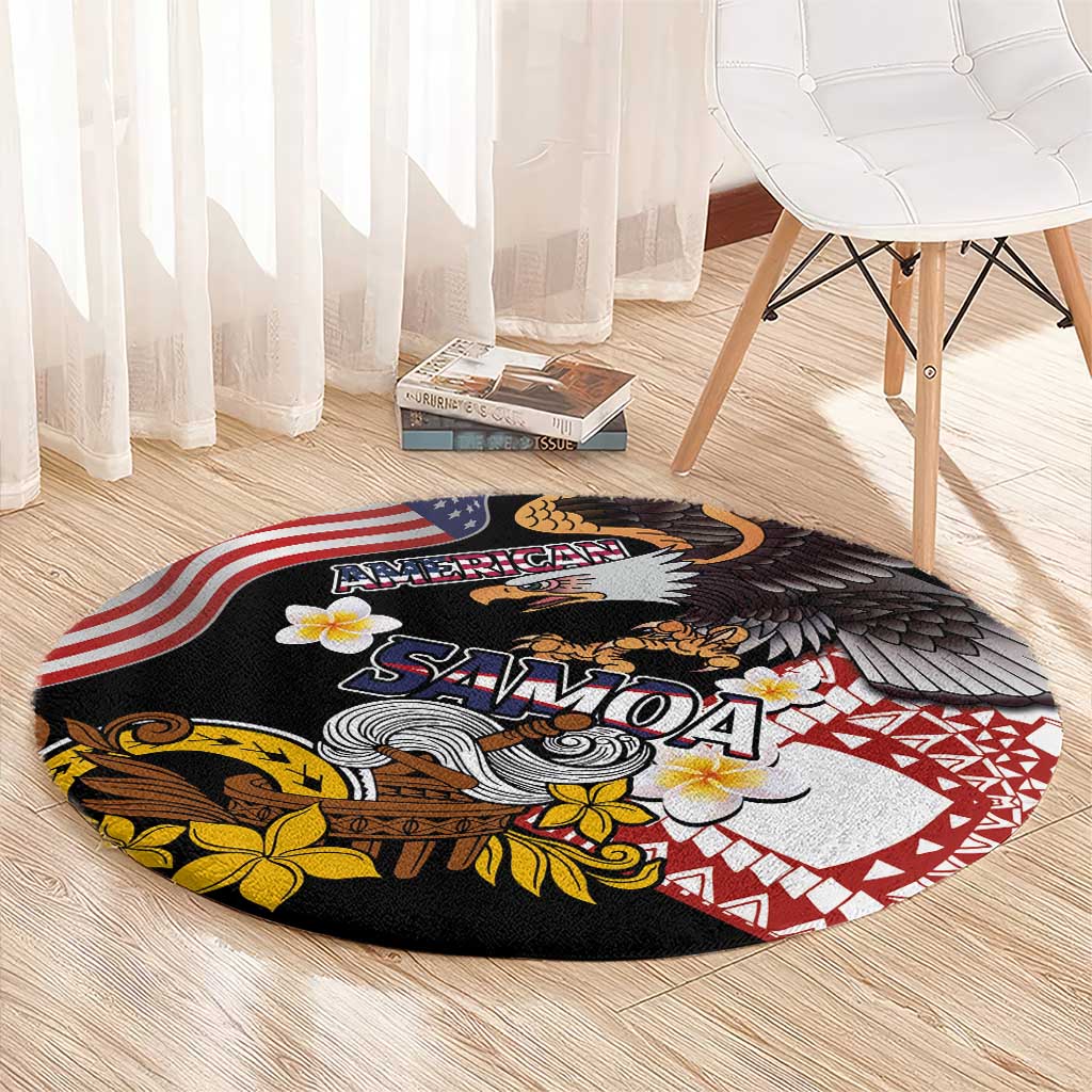 United States and American Samoa Together Round Carpet Bald Eagle and Polynesian Traditional Culture with Plumeria LT03 - Polynesian Pride