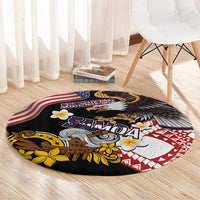 United States and American Samoa Together Round Carpet Bald Eagle and Polynesian Traditional Culture with Plumeria LT03 - Polynesian Pride