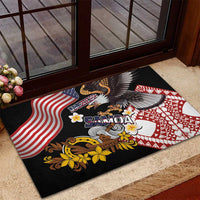 United States and American Samoa Together Rubber Doormat Bald Eagle and Polynesian Traditional Culture with Plumeria LT03 - Polynesian Pride
