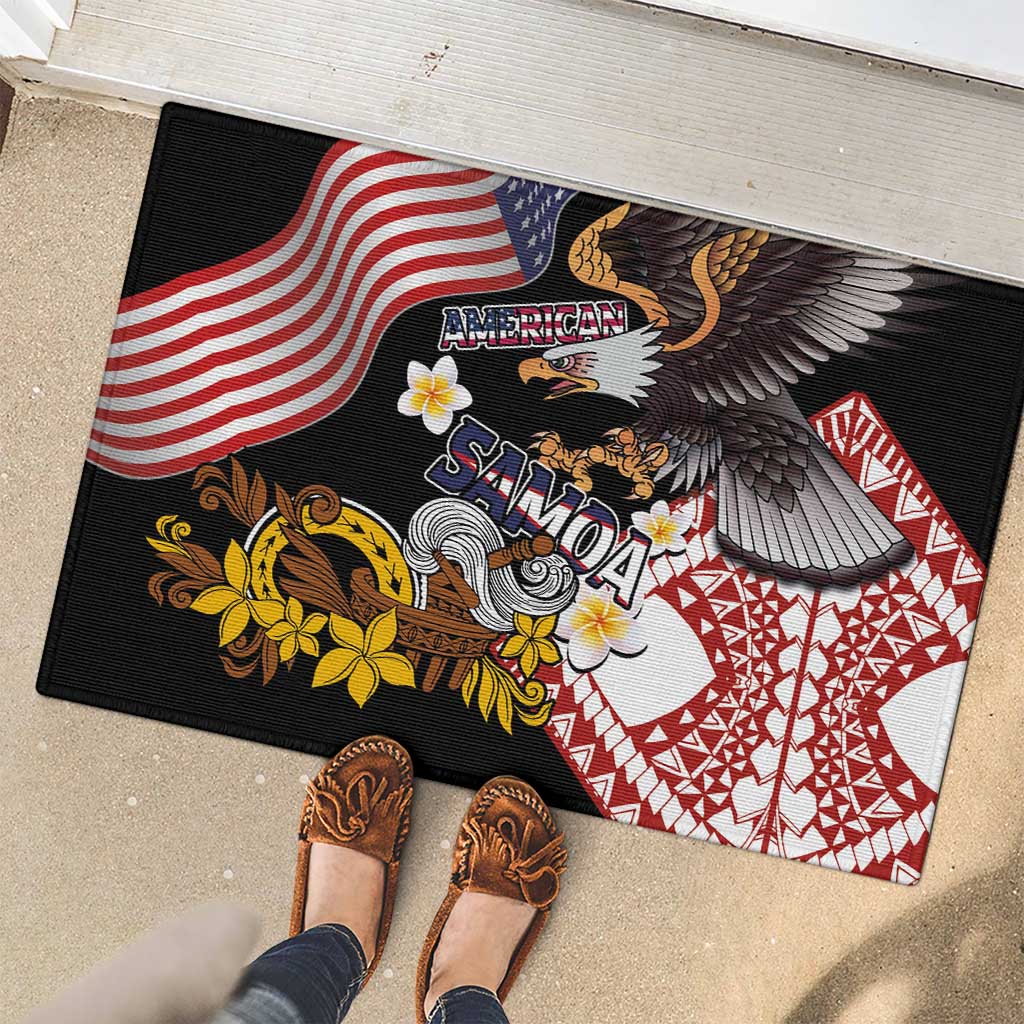 United States and American Samoa Together Rubber Doormat Bald Eagle and Polynesian Traditional Culture with Plumeria LT03 - Polynesian Pride