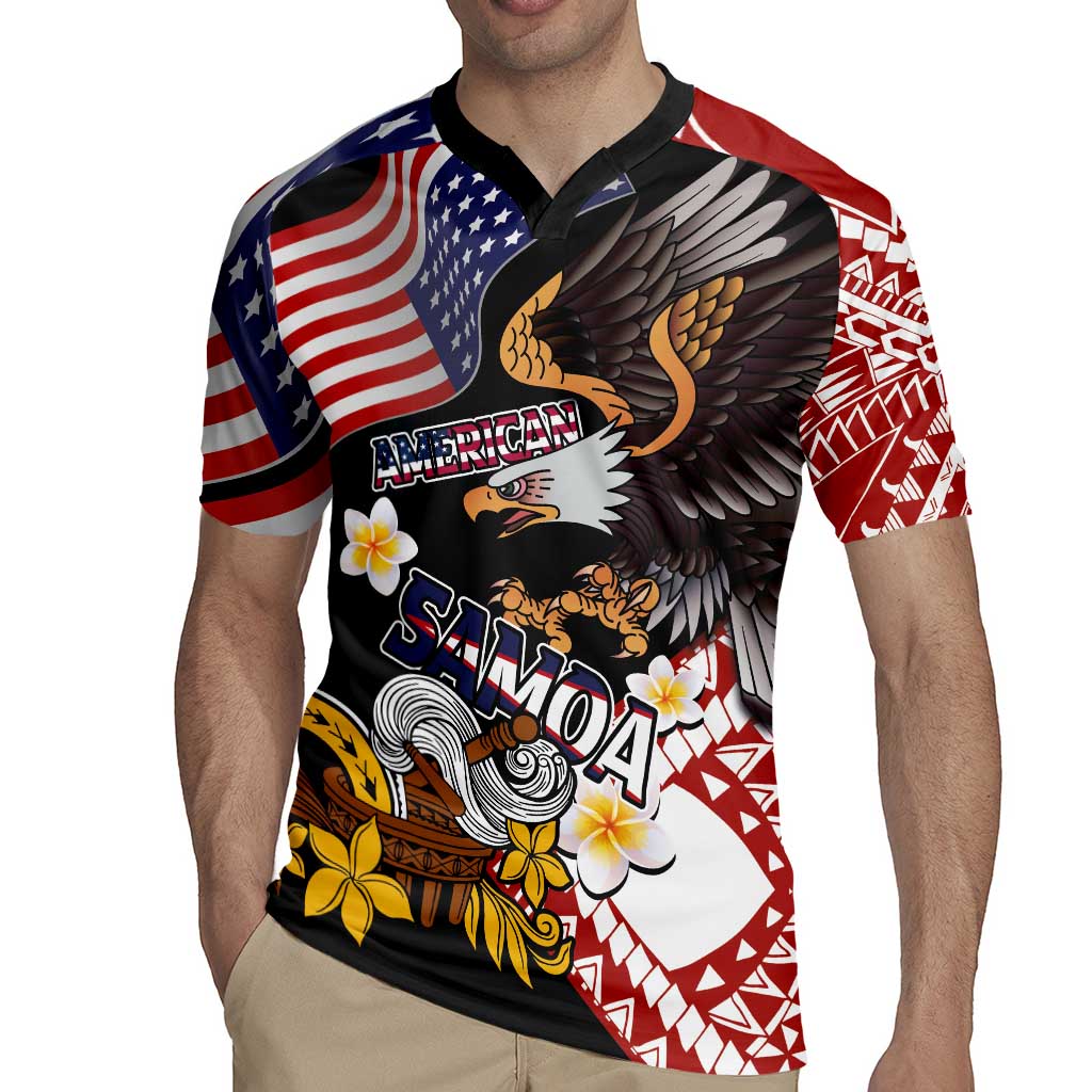 United States and American Samoa Together Rugby Jersey Bald Eagle and Polynesian Traditional Culture with Plumeria LT03 - Polynesian Pride