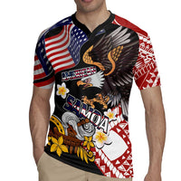United States and American Samoa Together Rugby Jersey Bald Eagle and Polynesian Traditional Culture with Plumeria LT03 - Polynesian Pride