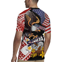 United States and American Samoa Together Rugby Jersey Bald Eagle and Polynesian Traditional Culture with Plumeria LT03 - Polynesian Pride