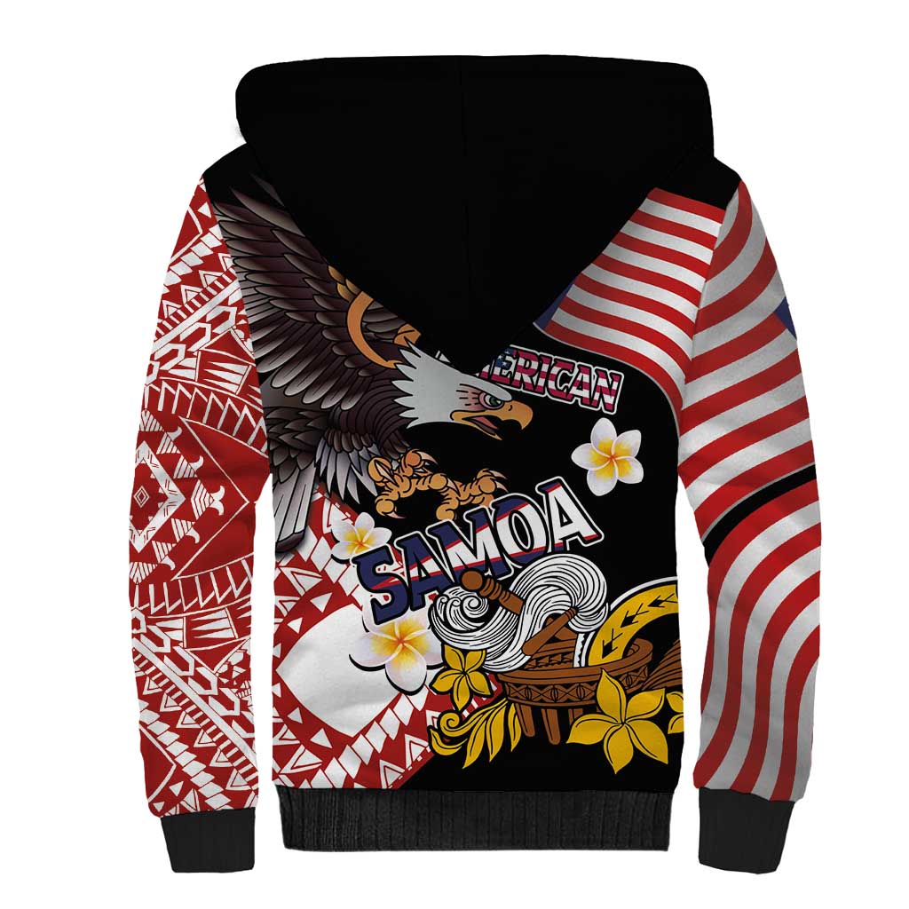 United States and American Samoa Together Sherpa Hoodie Bald Eagle and Polynesian Traditional Culture with Plumeria LT03 - Polynesian Pride