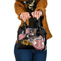 United States and American Samoa Together Shoulder Handbag Bald Eagle and Polynesian Traditional Culture with Plumeria LT03 One Size Black - Polynesian Pride