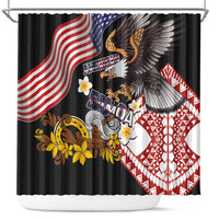 United States and American Samoa Together Shower Curtain Bald Eagle and Polynesian Traditional Culture with Plumeria LT03 Black - Polynesian Pride
