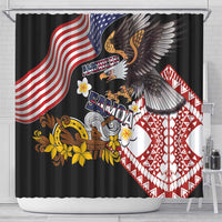 United States and American Samoa Together Shower Curtain Bald Eagle and Polynesian Traditional Culture with Plumeria LT03 - Polynesian Pride