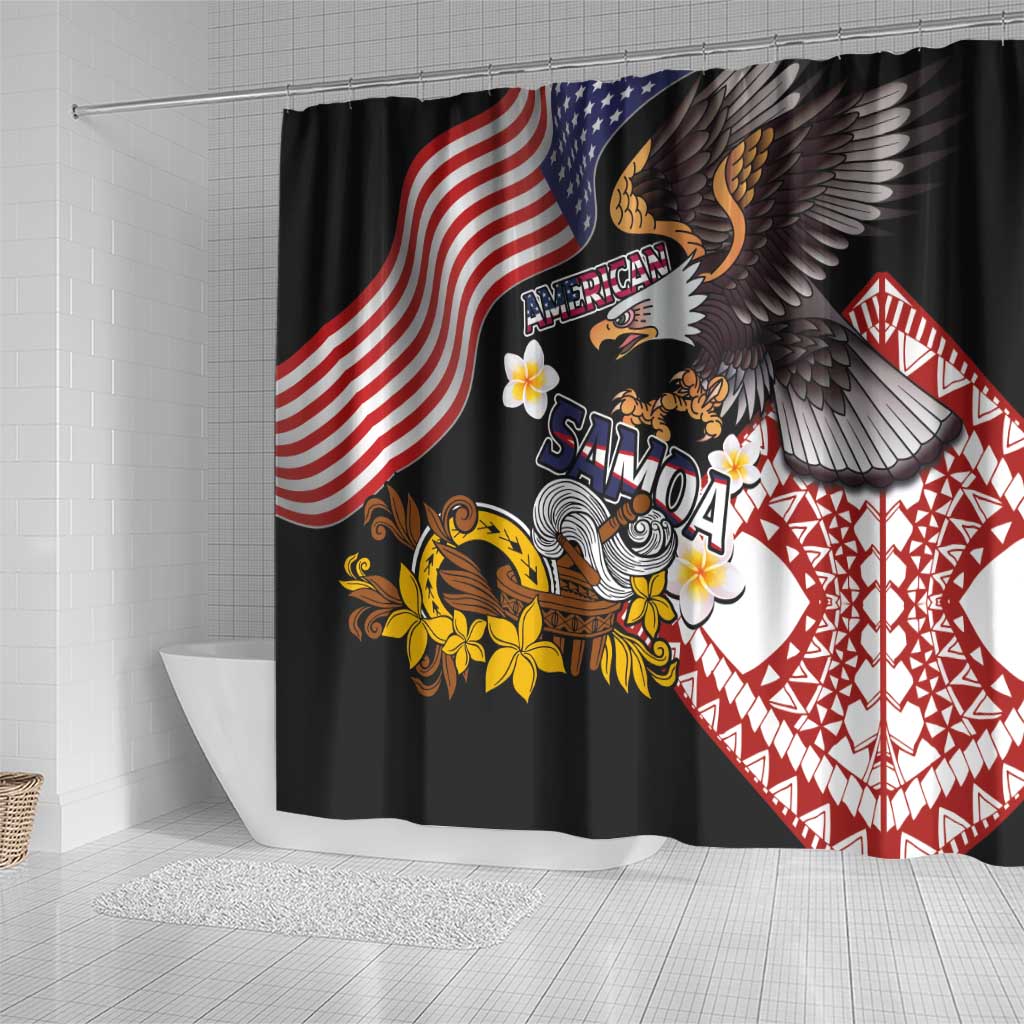 United States and American Samoa Together Shower Curtain Bald Eagle and Polynesian Traditional Culture with Plumeria LT03 - Polynesian Pride
