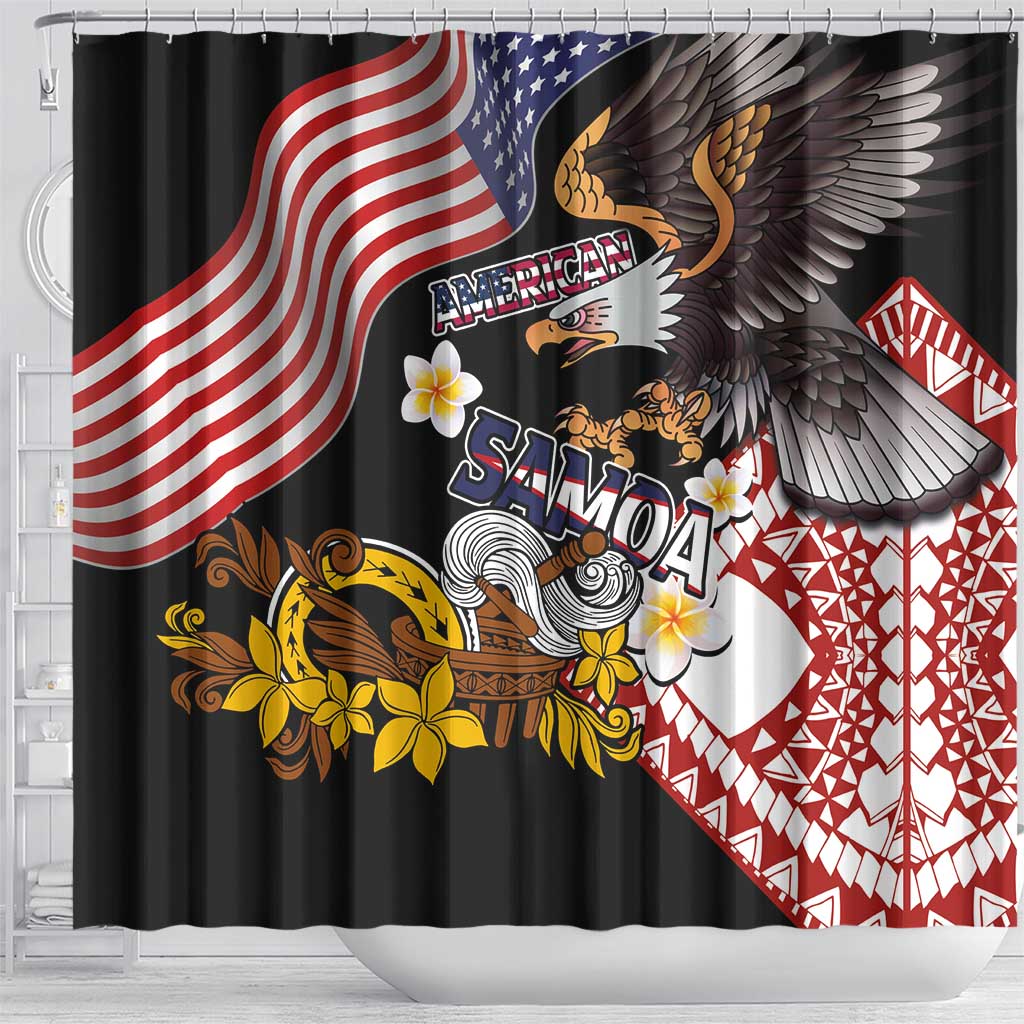 United States and American Samoa Together Shower Curtain Bald Eagle and Polynesian Traditional Culture with Plumeria LT03 - Polynesian Pride