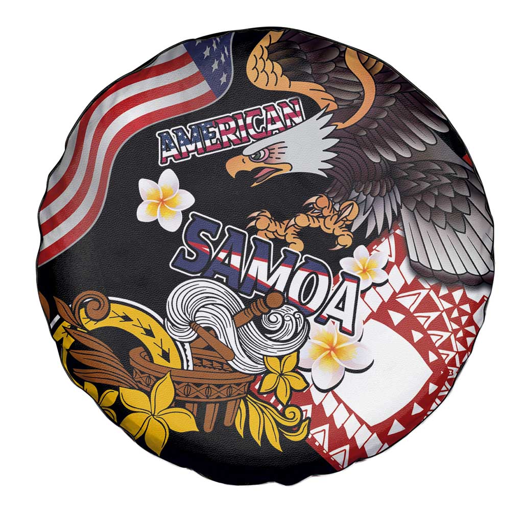 United States and American Samoa Together Spare Tire Cover Bald Eagle and Polynesian Traditional Culture with Plumeria LT03 - Polynesian Pride