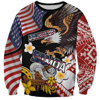 United States and American Samoa Together Sweatshirt Bald Eagle and Polynesian Traditional Culture with Plumeria LT03 Unisex Black - Polynesian Pride