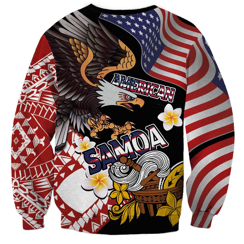 United States and American Samoa Together Sweatshirt Bald Eagle and Polynesian Traditional Culture with Plumeria LT03 - Polynesian Pride