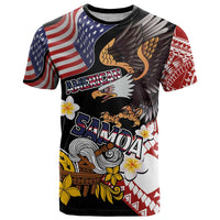 United States and American Samoa Together T Shirt Bald Eagle and Polynesian Traditional Culture with Plumeria LT03 Black - Polynesian Pride